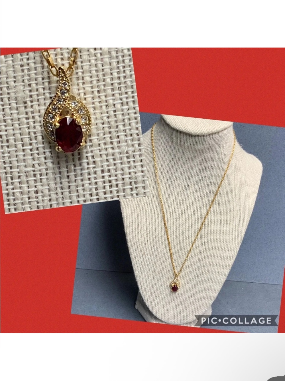 Gold-Tone Necklace with Red Ruby Pendant - Women's Jewelry, 18” chain